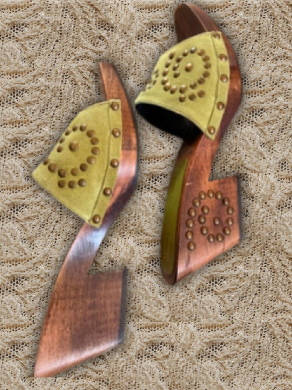 Size 7 Y2K Donald J Pliner Western Couture Studded Wood Slides - Picture 3 of 4